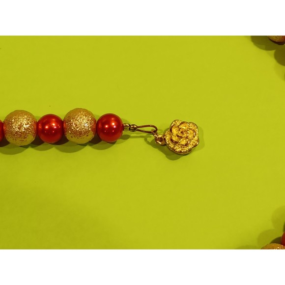 Red & Golden beaded  Cinnabar flower focus bead Necklace Bracelet Set Plus size - Picture 9 of 14